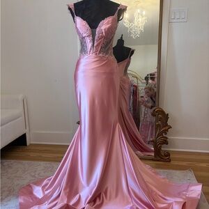 Sherri Hill mermaid pink prom dress